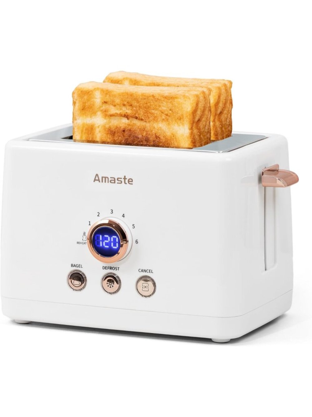 2 Slice White with Rose Gold Retro with LED Display Extra Wide Slots Toaster